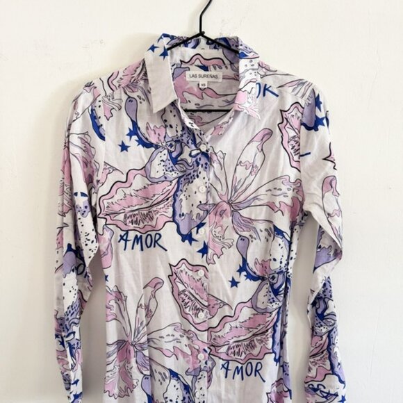 NEW Las Surenas Purple Amor Linen Shirt Dress XS - Picture 3 of 9